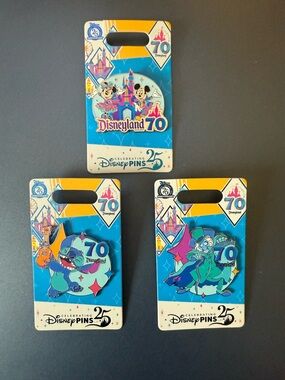Disney Disneyland 70th Anniversary Collectible Pins - set of 3